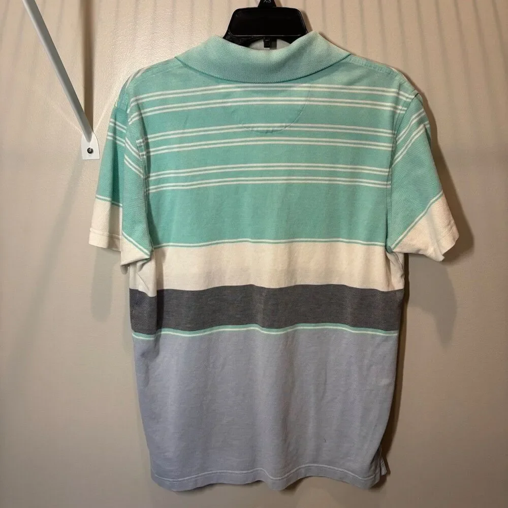 Brooks Brothers slim fit short sleeve polo Men's Large supima cotton aqua stripe